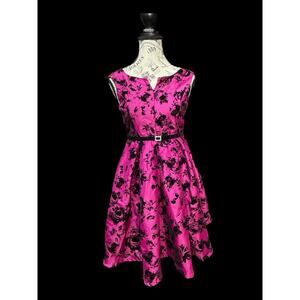 Jona Michelle Girls Size 12 Fuchsia & Black Fit-and-Flare Dress